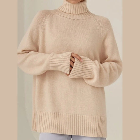 'Scarlett' Ribbed Knit Turtleneck Sweater - Celes Fashion